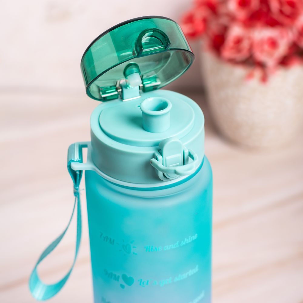 Water bottle with time marker and straw