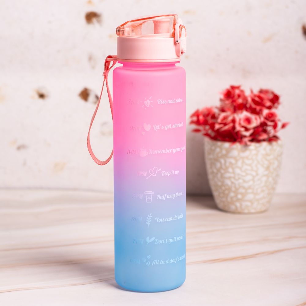 Water bottle with time marker and straw