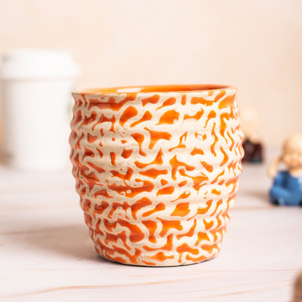 Matka Deep Orange-White Planter