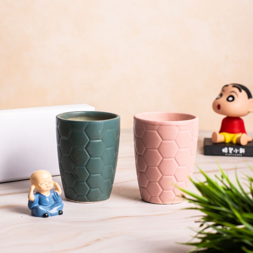 Set of 2 | Diamond Planters- Off Blue & Pink