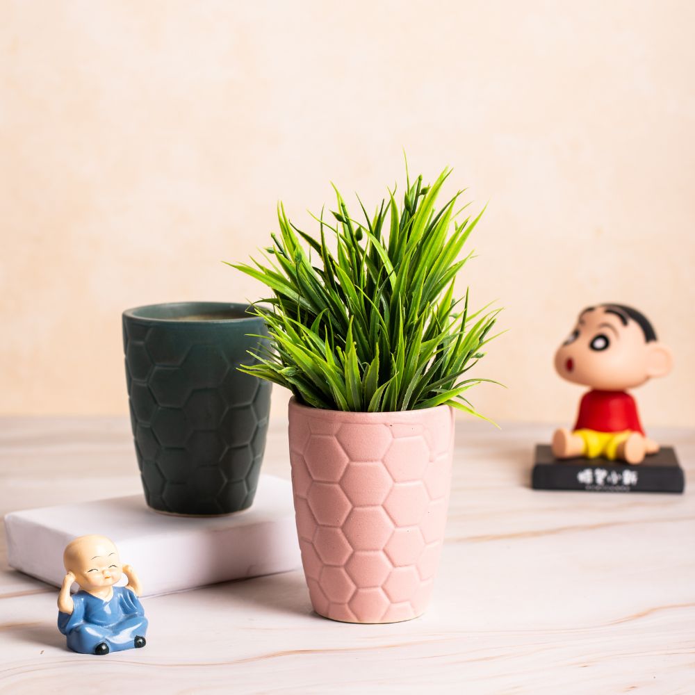 Set of 2 | Diamond Planters- Off Blue & Pink