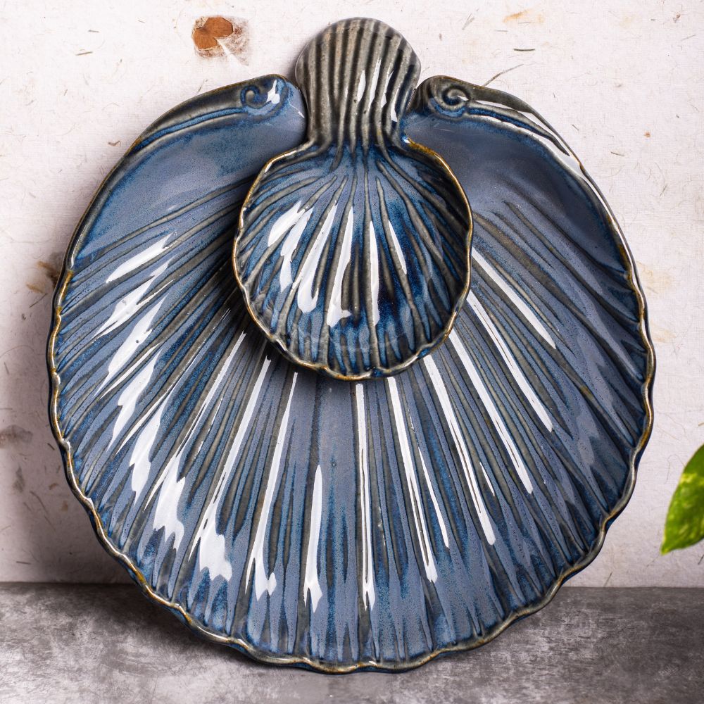 Moon shell Serving Platter Blue