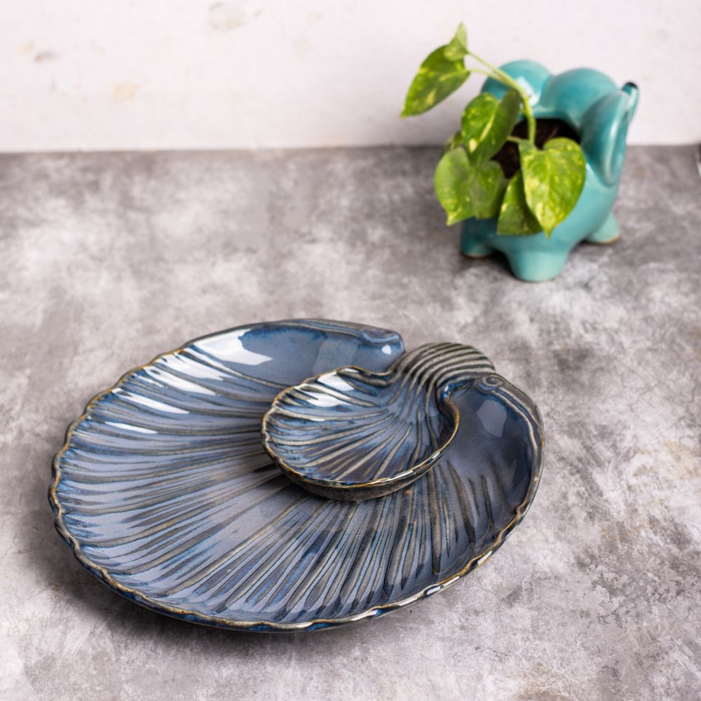 Moon shell Serving Platter Blue