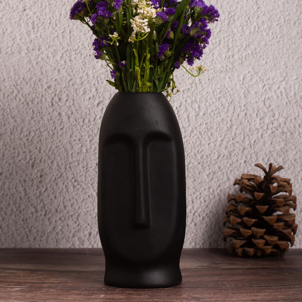 Abstract Face Vase Black