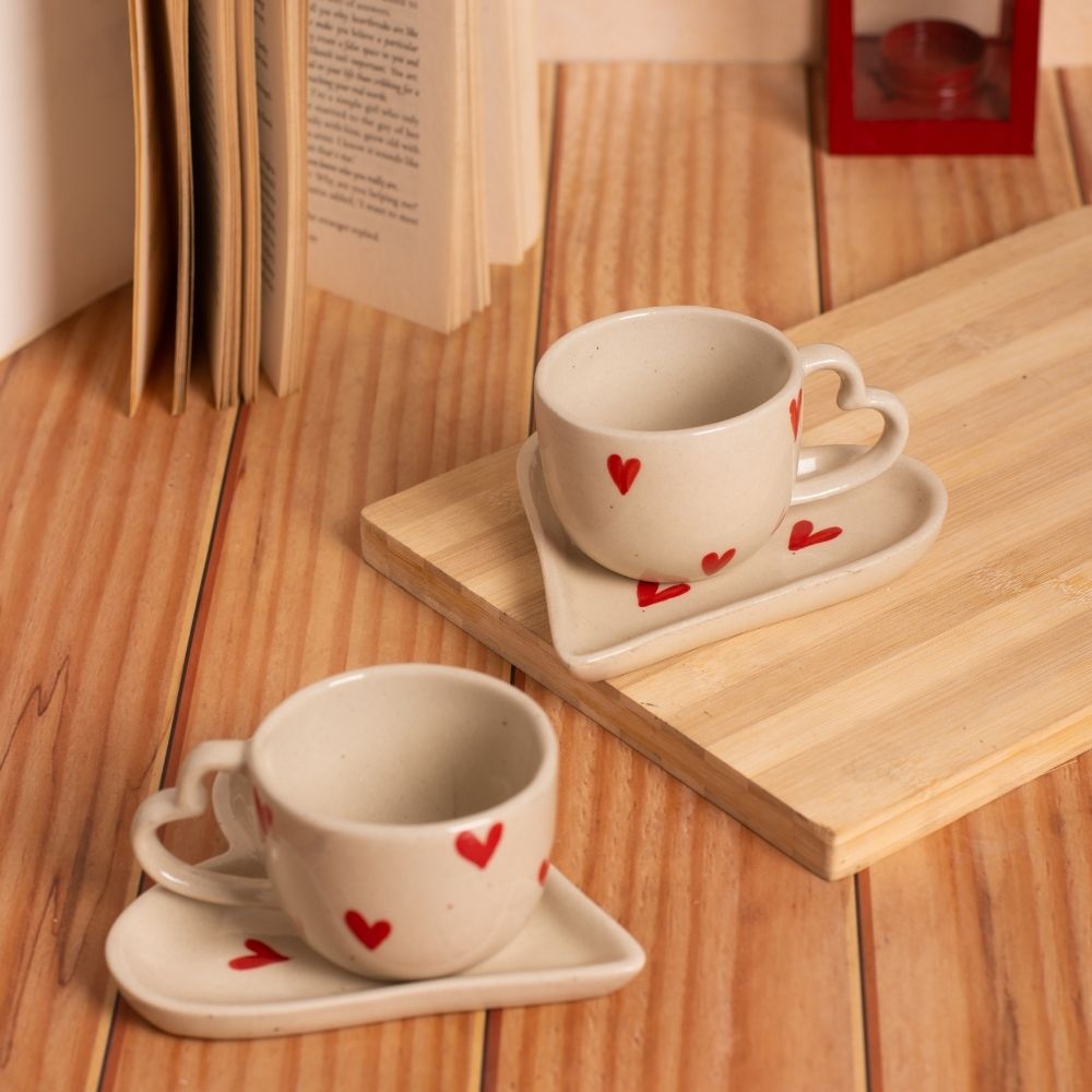 Heart Cup With Saucer Set For 2