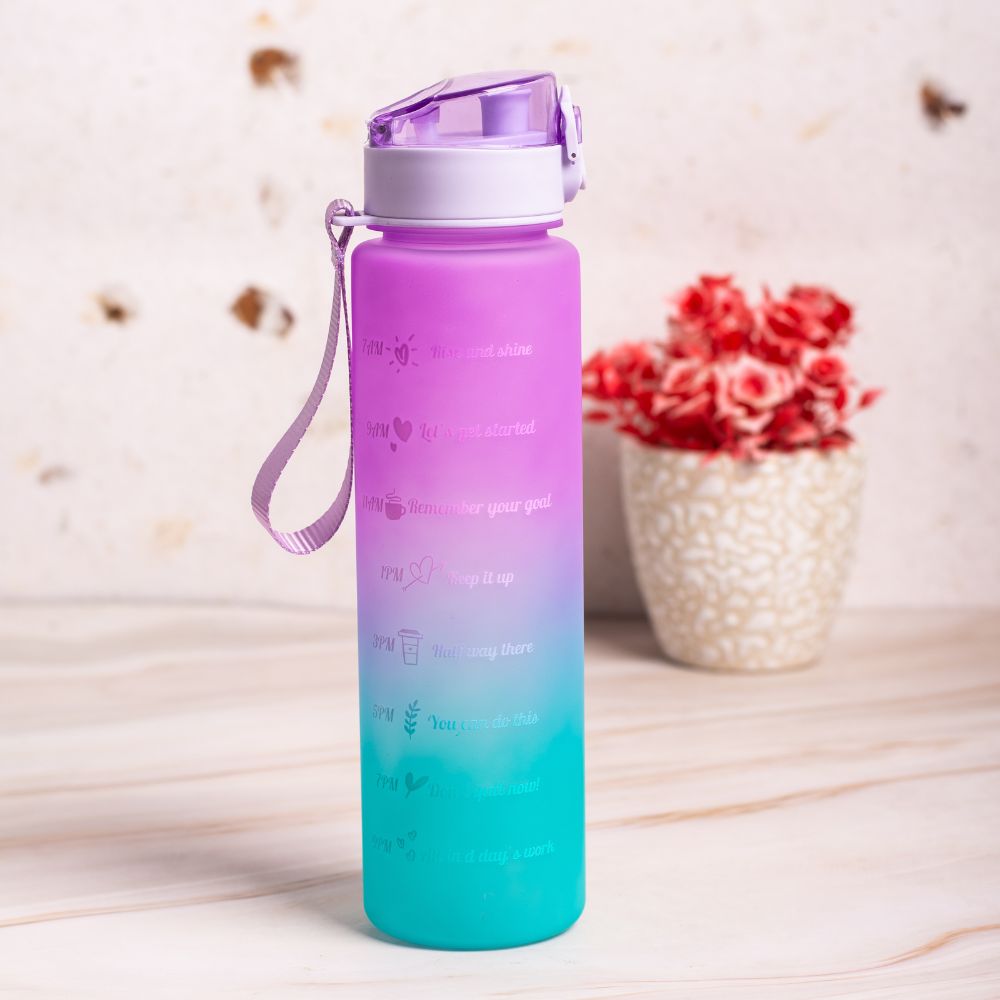 Water bottle with time marker and straw