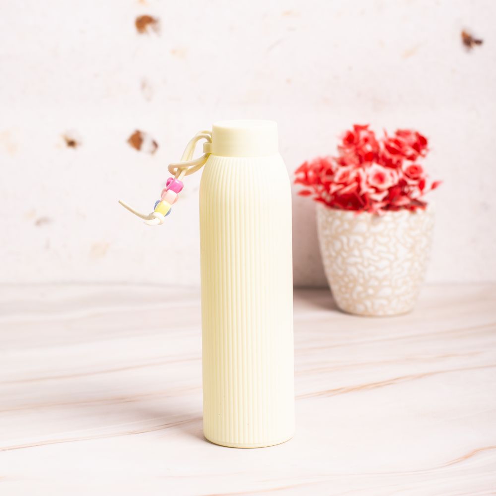 pastel glass water bottle with plastic outer