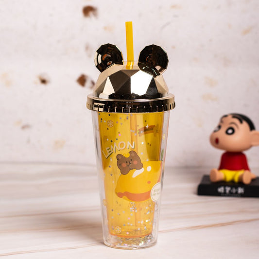 Teddy sipper with straw plastic tumbler