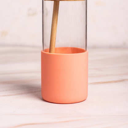 Glass Water Sipper With Pink Silicone Cover