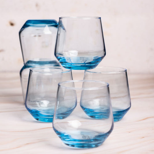 Blue glass tumbler set of 6