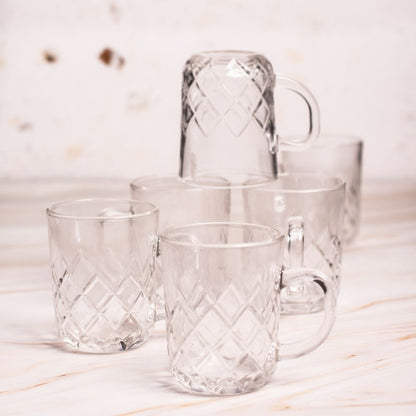 Diamond Glass Tea Cup Set of 6