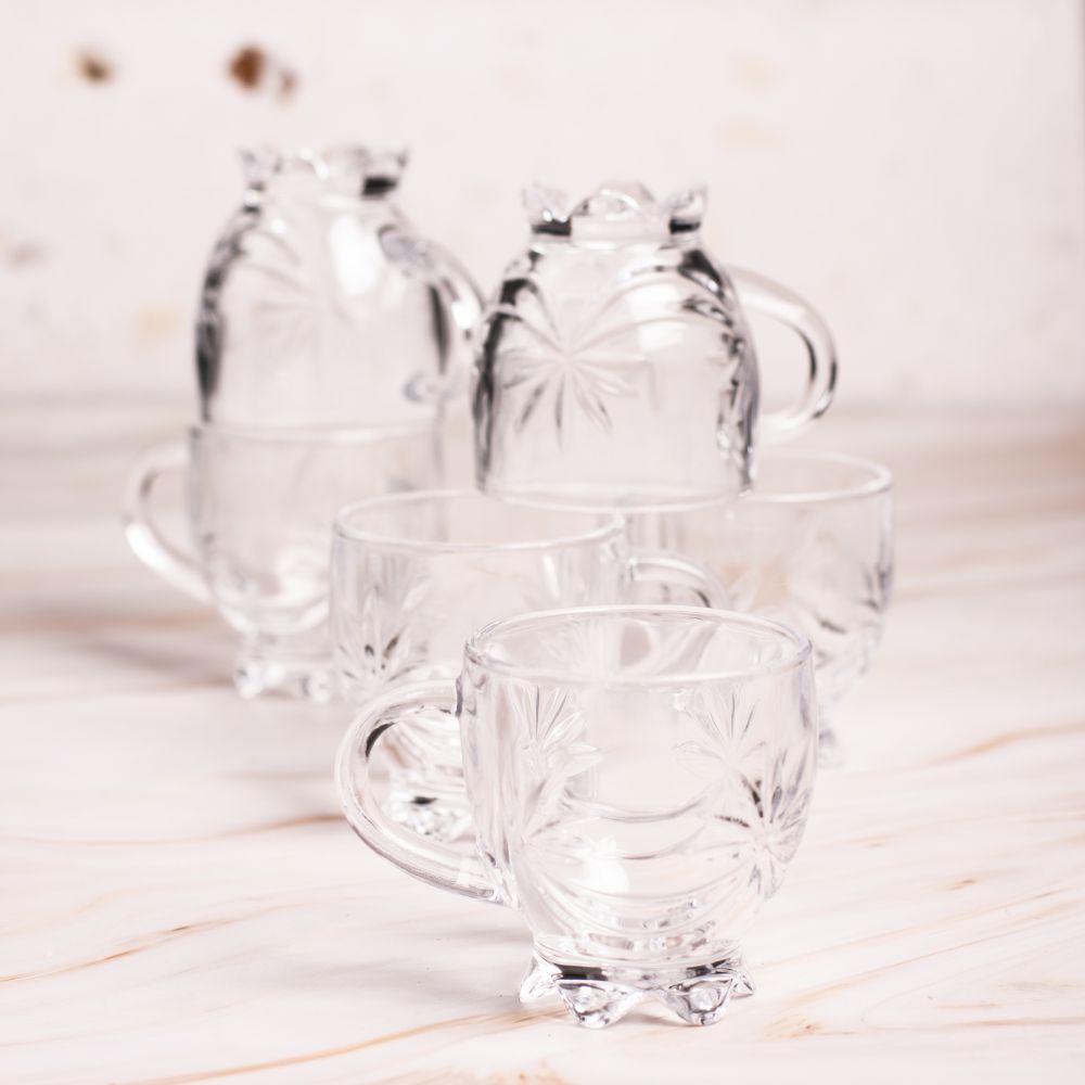 Flower Glass Tea Cup Set of 6