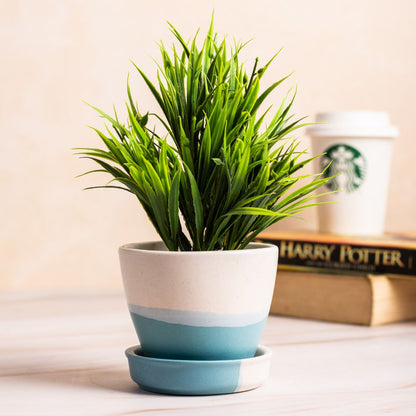 Elliptic White-Blue Planter with Dripping Tray