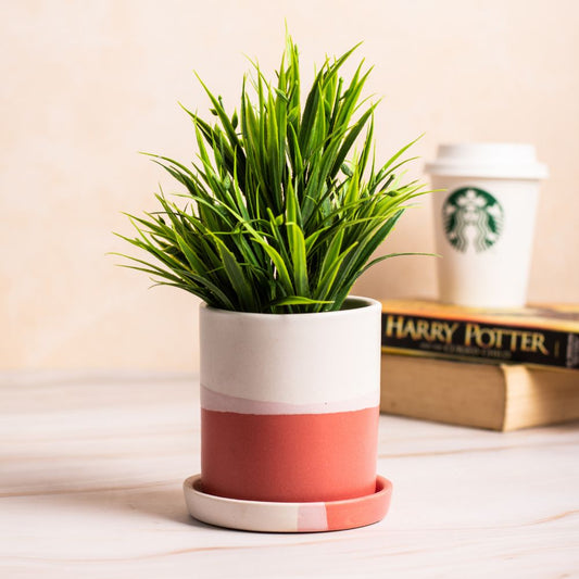 Barrel White-Brick Colour Planter with Dripping Tray