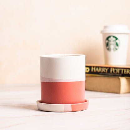 Barrel White-Brick Colour Planter with Dripping Tray