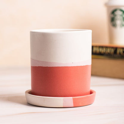 Barrel White-Brick Colour Planter with Dripping Tray