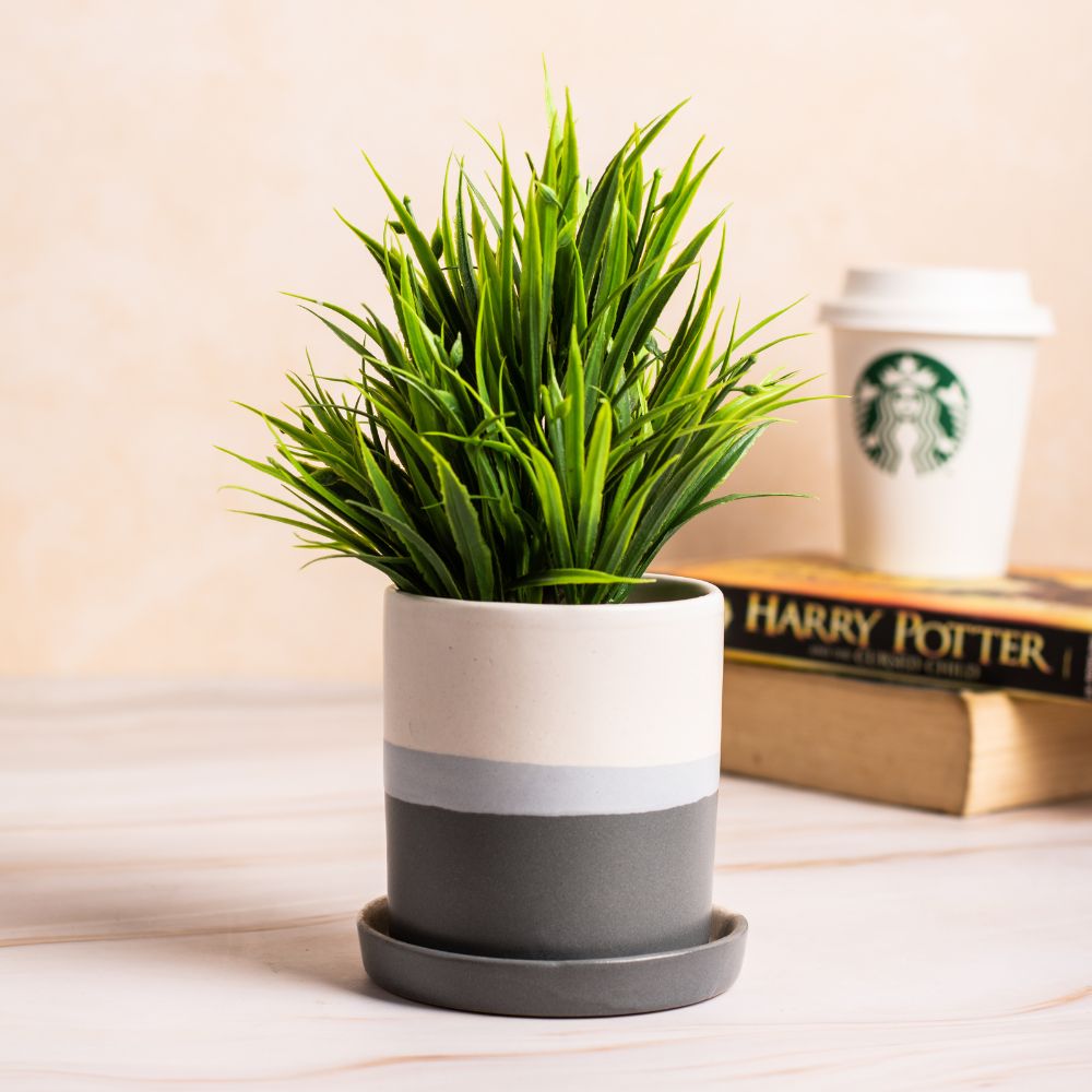 Barrel White-Grey Colour Planter with Dripping Tray