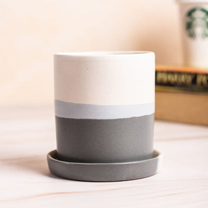 Barrel White-Grey Colour Planter with Dripping Tray