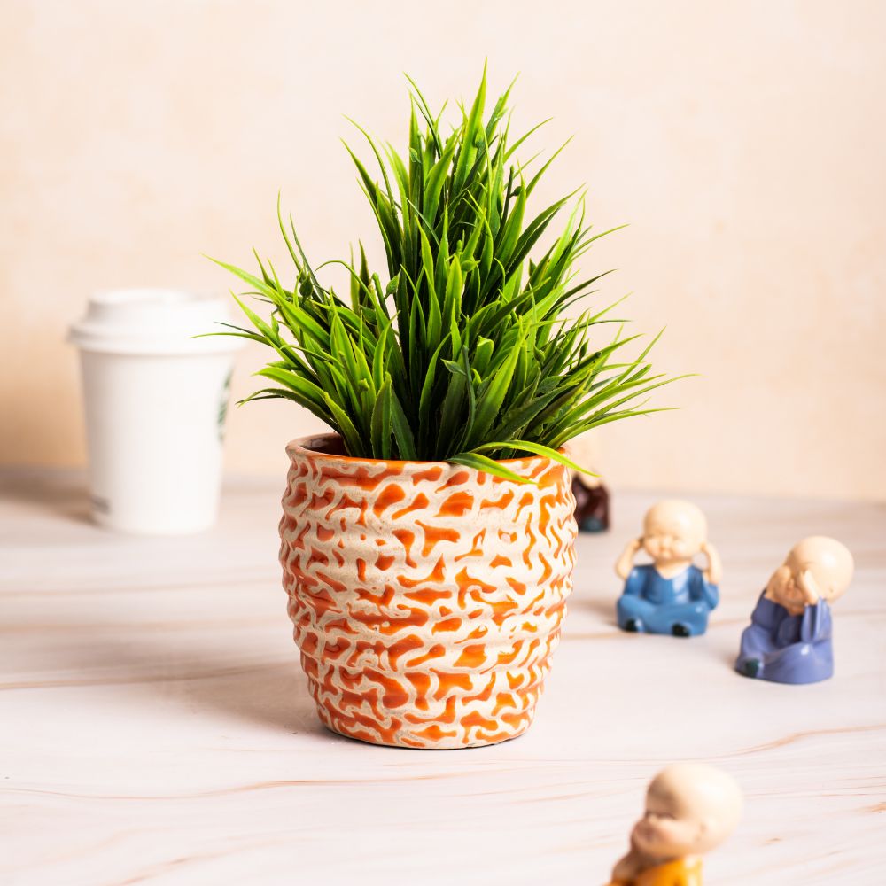 Matka Orange-White Striped Planted