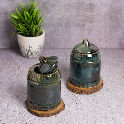 Amber Green Jar Set of 2