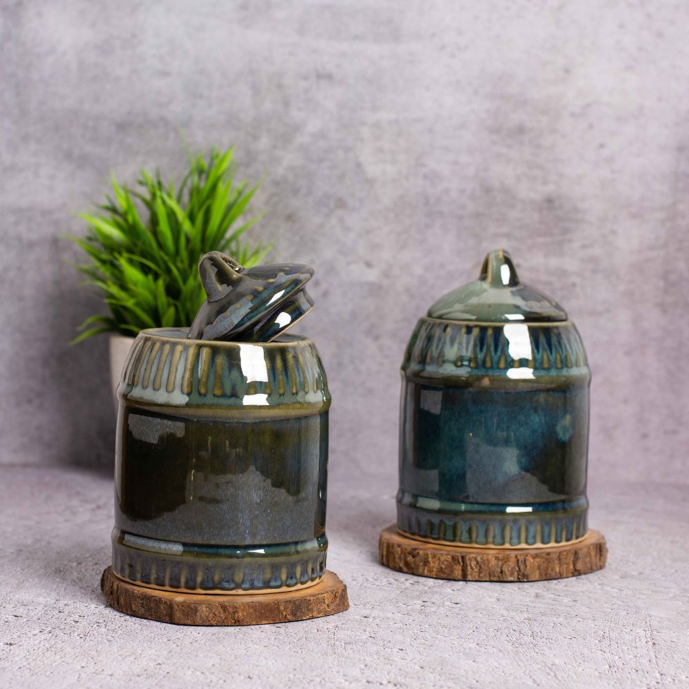 Amber Green Jar Set of 2