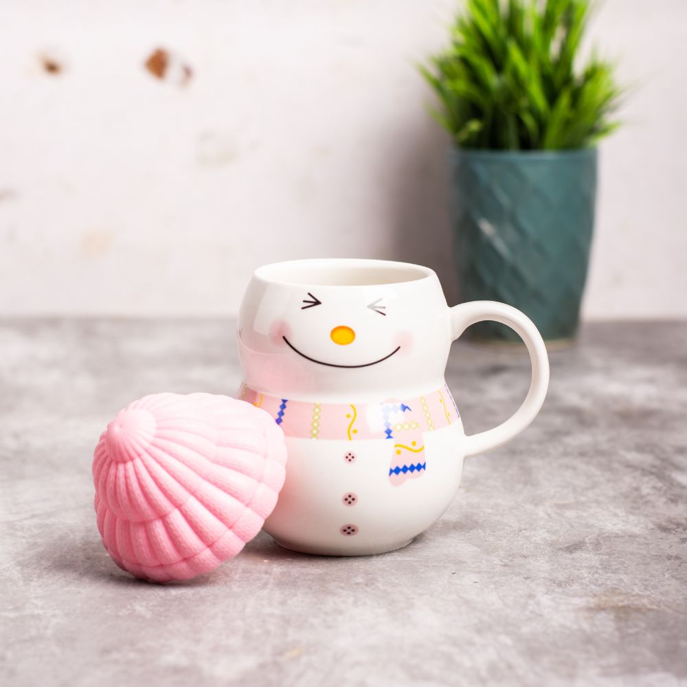 Snowman Pink Mug With Cap