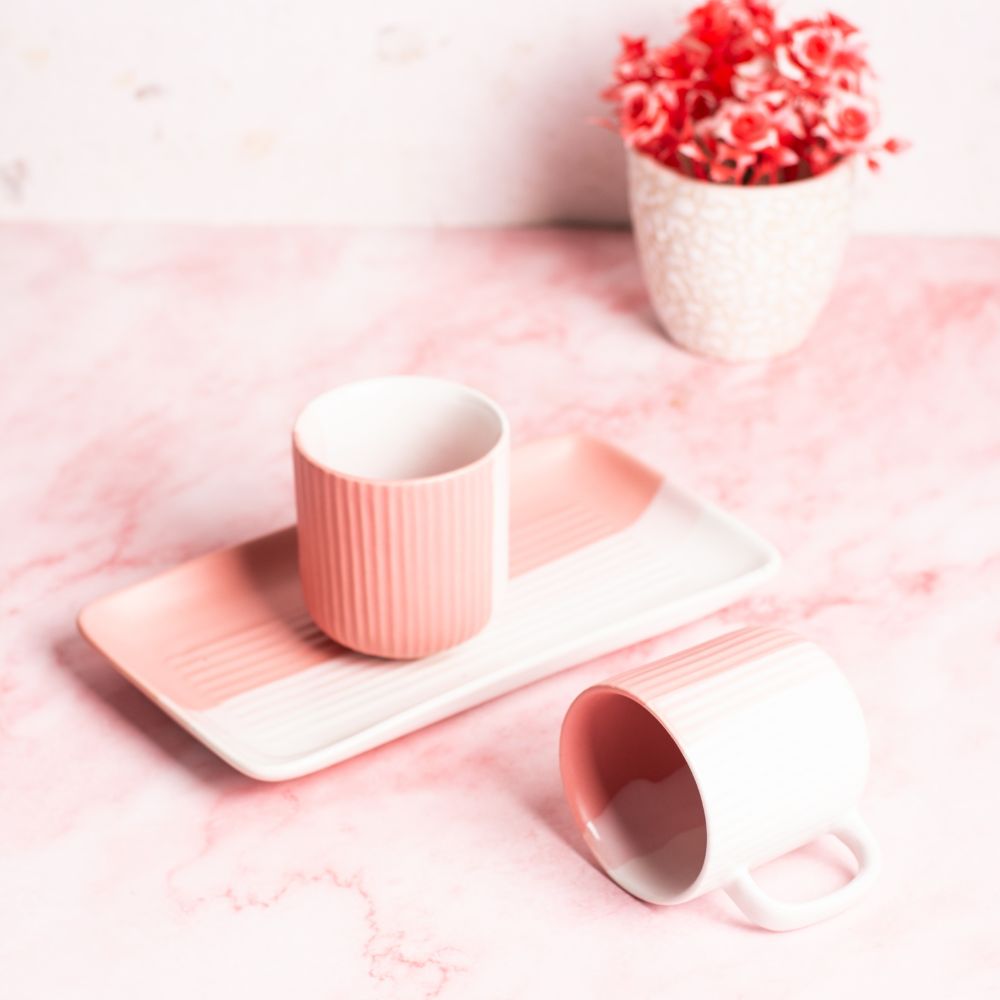 Mauve mug with tray set