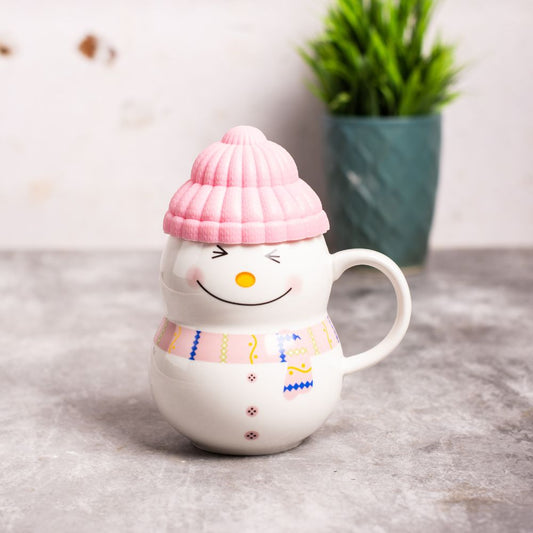 Snowman Pink Mug With Cap